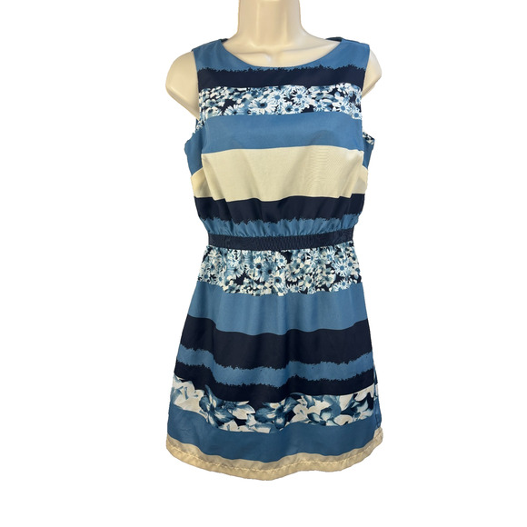 Ann Taylor Loft Blue Striped Floral Dress | Size S Petite | Empire Waist - Picture 1 of 11